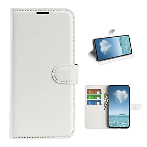 Étui TCL 50 SE housse à rabat en cuir motif litchi blanc avec fente carte