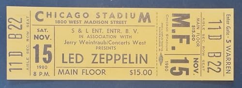 Certificate of Authenticity, LZ Vintage Concert Ticket, Chicago Stadium, November 15 1980, Rock Music Gift for Any Collector