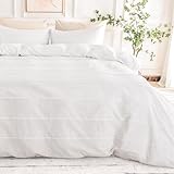 NEXHOME PRO 100% Organic Cotton Duvet Cover Queen Size, Linen Like Pleated Textured White Duvet Cover Set, 3pc Bedding Set with Zipper Closure, Soft, Lightweight and Breathable,90'x90', No Comforter