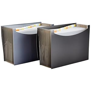 Amazon Basics Expanding Organizer File Folder, Letter Size – Black & Gray, 2-Pack