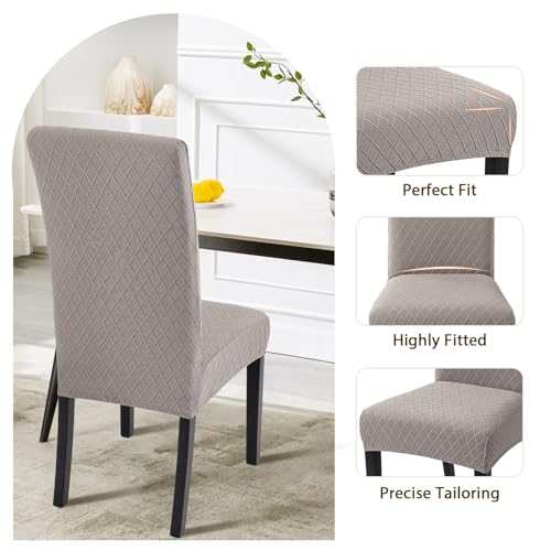 Image of SearchI Dining Room Chair Covers Set of 2, Stretch Jacquard Parsons Chair Slipcovers Removable Washable Kitchen Chair Protector Cover for Dining Room, Hotel, Ceremony (Taupe Rhombus)