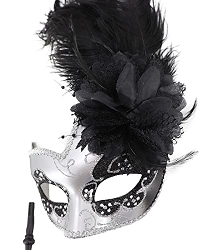 Image of Feather Masquerade Mask Eyemask Halloween Mardi Gras Cosplay Party Face Masks