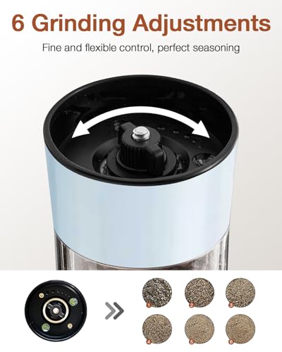 Gravity Electric Salt and Pepper Grinder Set 2-Pack - USB-C Rechargeable Base, Auto LED Light for BBQ/Camping, Adjustable Coarseness & Large Capacity - Stainless Steel (Morning Haze) — view 4