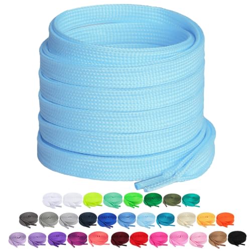 Booyckiy 2 Pairs 3/8" Flat Shoe Laces for Sneakers, Baby Blue 45 in