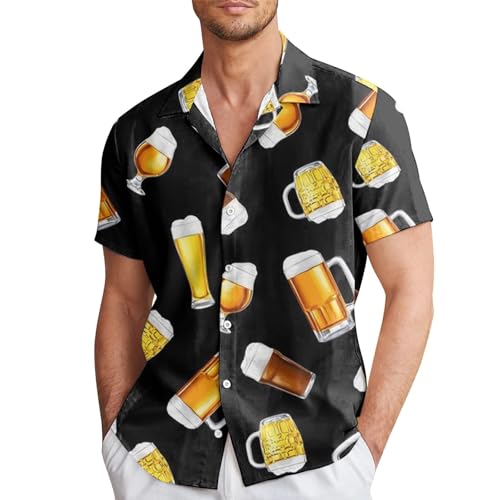 RUMAOZIA Bierhemden Für Männer Oktoberfest Hemden Bierhemd Männer Hawaiihemd Lustige Bier Hemd 3D Drucken Lässig Button Down Strandurlaub Kurzarm Atmungsaktive Freizeithemd Lose Casual Shirt