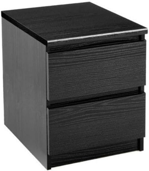Pemberly Row 2 Drawer Wood Nightstand, Black Woodgrain Finish, 19.49" H x 15.83" W x 19.69" D, Handle-Free Drawers, Metal Glides, Contemporary Design, Compact Bedroom Storage