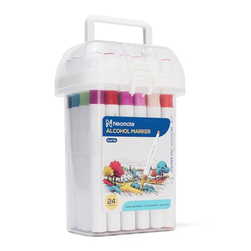 Image of Neomate 24 Pcs Dual-Tip Alcohol Markers Set | Non-Toxic Art Supplies For Kids & Adults | Chisel and Fine Tips For Drawing & Sketching Ideal For Coloring Books, Multicolor