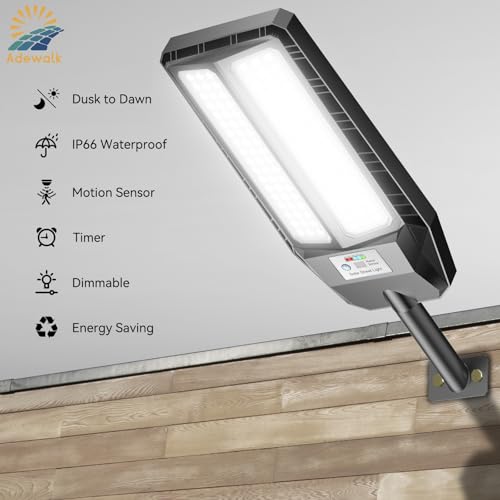 Image of Adewalk 5000W Solar Lights Outdoor - 7000K LED Solar Street Lights Outdoor with Motion Sensor and Remote Control, IP66 Waterproof, Dusk to Dawn for Yard, Patio