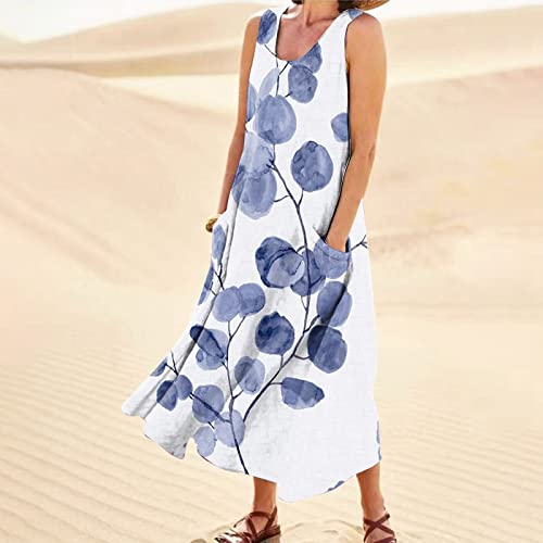 Plus Size Cotton Linen Summer Dresses for Curvy Women 2025 Sleeveless Maxi Vacation Beach Sundresses with Pockets