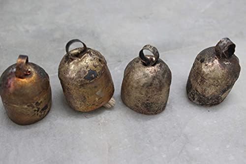 Vintage Indian Tin Bells Rustic Chime with Wood Striker Cow Bells for Crafts Jingle Bells Dozen