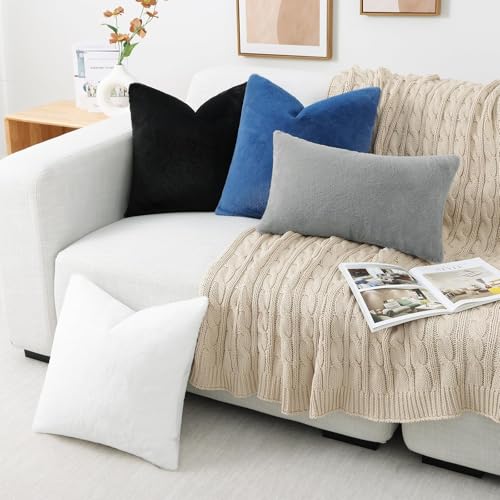 Pallene Faux Fur Plush Throw Pillow Covers 20x20 Set of 2, Soft Fluffy Couch Pillow Covers for Living Room, Navy Blue