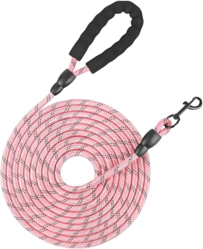 Girlmarryロングリード大型犬と中型犬に最適、絡まないロング犬用リード、快適なハンドルと反射ストリップ付き 延長ナイロン 屋外 (5m,ピンク)