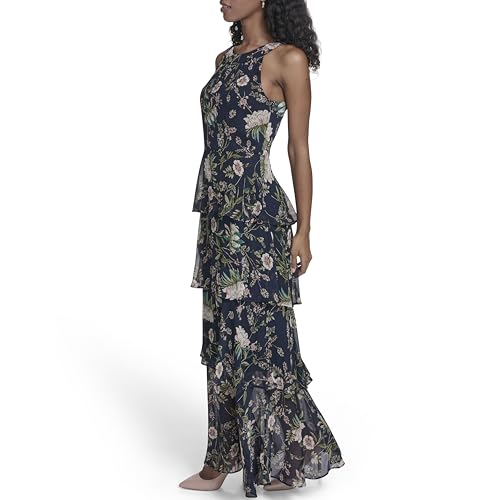 Image of Tommy Hilfiger Women's Sleeveless Halter Neck Tiered Skirt Maxi Dress