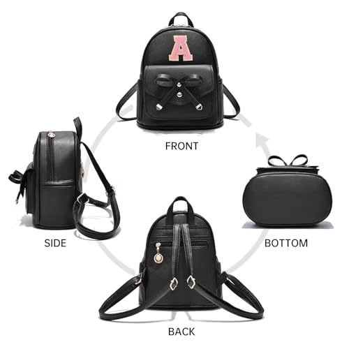 Image of Initial Cute Mini Backpack for Women, Bowknot Small Backpack Purse Personalized Letter Style Travel Leather Backpack Shoulder Bag, White (Letter A)