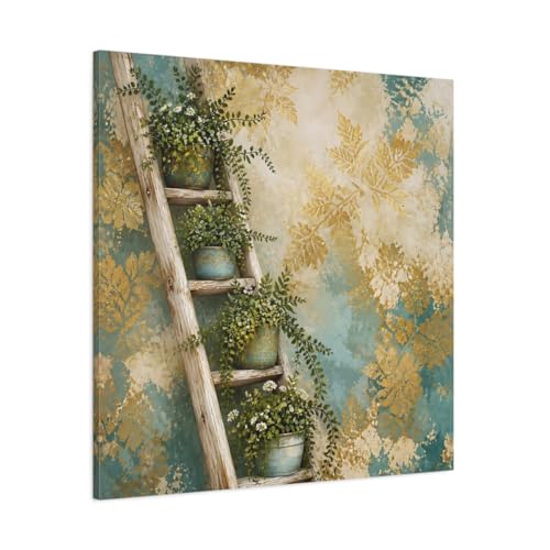 Toile canvas plantes vertes et touches d'or pour un salon moderne