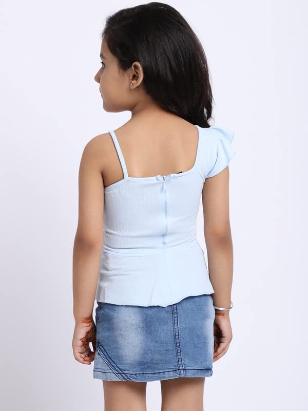Image of ELEVANTO Crop top for Kids|One Side Off Shoulder Half Sleeve Crop top for Girls Crop top|Short Sleeve Summer Crop top for Girls-E19