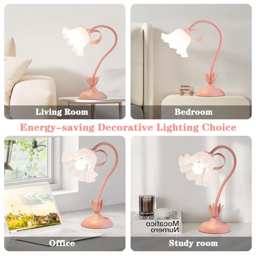 Image of WERFOP Flower Desk Lamp Cute Pink Table Lamp for Bedroom Girls Room