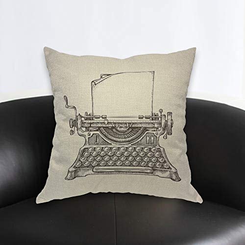 Aoyego Vintage Typewriter Throw Pillow Cover Sketch Machine Print Editor Publish Antique Ancient Button Keystroke Pillow Case 18X18 Inch Decorative Men Women Boy Girl Room Cushion Cover For Home Couch #TOP1
