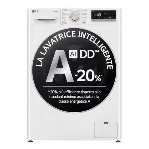 LG AI DD F4R7013TSWG Machine à laver 13 kg, à charge avant, série R7, machine à laver classe A -20 %, 1400 tours, TurboWash 360, vapeur sur 7 programmes,...