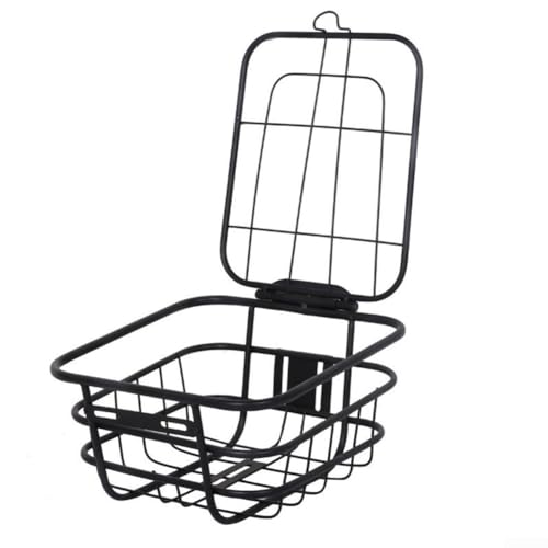 Cesta frontal de alambre de hierro grueso con cubierta para bicicletas eléctricas y bicicletas plegables, diseñada para un almacenamiento seguro de artículos diarios