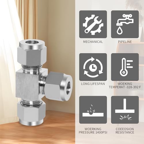 Image of ChillWaves 304 Stainless Steel Tee Compression Tube Fitting, 3 /4 inch OD x 3 /4 inch OD x 3 /4 inch OD Compression Union Connector(1-PACK)