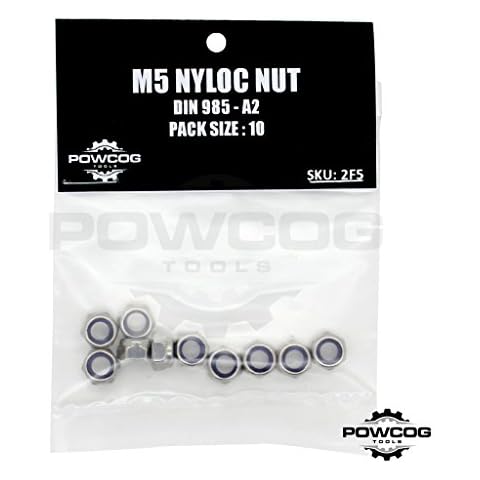 M5 NYLOC NUT - A2 Stainless Steel Lock Nuts Grade 304 Metric - DIN 985 - by POWCOG® - Pack of 10 Cover