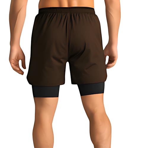 Image of Men's 2 in 1 Active Dual Shorts with Inner Tights Layer & Compression Liner, Double Layer Athletic Short for Running, Gym & Sports