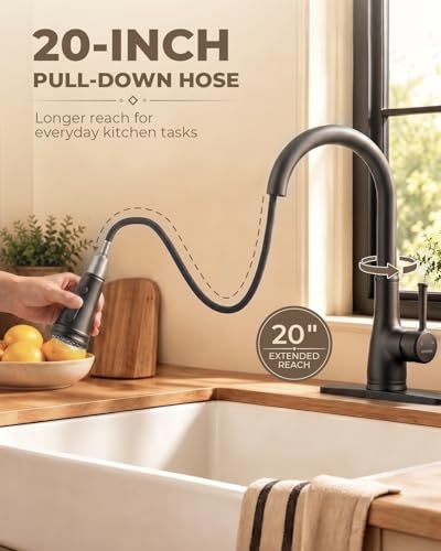 Image of WEWE Vintage Kitchen Faucet with Pull Down Sprayer, Stainless Steel 1 or 3 Hole High Arc Single Handle Antique Sink Faucet for Classic Modern Ktichen, Matte Black Bar & Prep Sinks