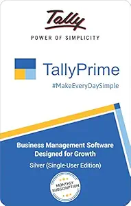 Tally Solutions TallyPrime GST Ready (Single User - Monthly Subscription). One software for all your business needs - Accounting, GST, Invoice, Inventory, MIS & more