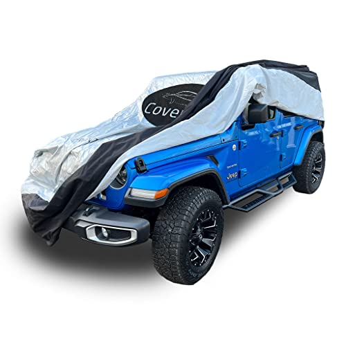 Image of Heavy Duty Outdoor Jeep /SUV Cover with Patented Weighted Ground Conforming Apron Seal - Wind Resistant, Dust, & Water Protection for Automobiles - SUV /Jeep Size 189 L x 75 W x 80 H Inch Max