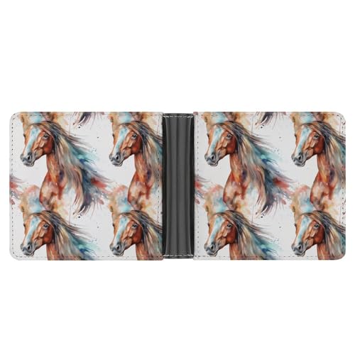 Horse Watercolor Funny Billfold Wallet Credit Card Holder Slim Passcase Pouch Purse for Men Women