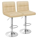 Homall Bar Stools Modern PU Leather Adjustable Swivel Barstools, Armless Hydraulic Kitchen Counter Bar Stool Extra Height Square Island Barstool with Back Set of 2 (Leather, Beige)
