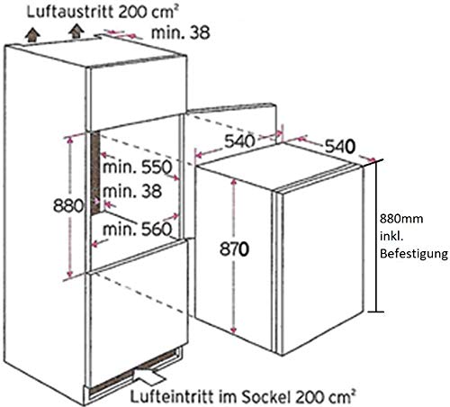SCHOEPF – KSE410A+ Einbau-Kühlschrank mit Gefrierfach – 118 L Gesamtvolumen – 41 dB leise – 4**** Gefrierfach – 2 kg/24h Gefrierleistung – Automatisches Abtauen – 87 x 54 x 54 cm (Energieklasse F)