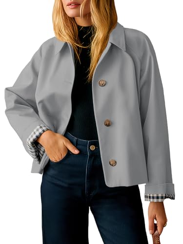 Image of Tankaneo Womens Cropped Trench Coat Lightweight Single Breasted Jacket Fall Windbreaker Fashion Outerwear