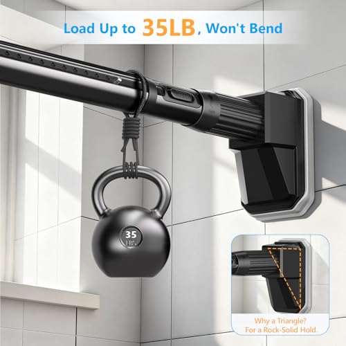 Image of FADOTY Tension Curtain Rod No Drilling, 41-179 Inch Heavy Duty Shower Rod | One-click Adjustable, 35 lb Support, Rustproof, Non-slip, Easy Installation for Patio Bathroom Windows Room Divider, Black