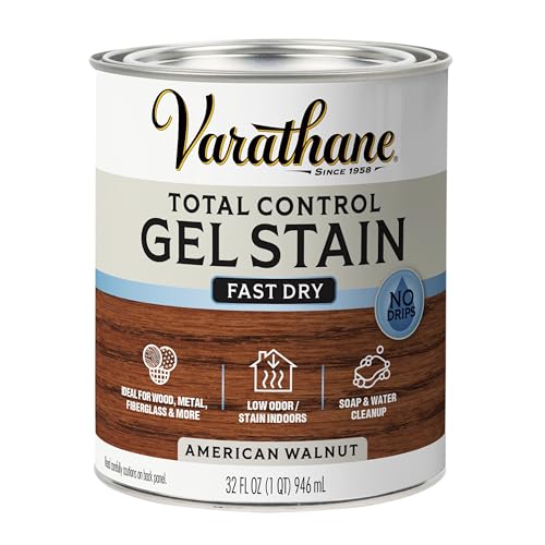 Image of Varathane Total Control Gel Stain | Low Odor Water-Based Formula | Thick Gel Formula for Vertical Surfaces | Ideal for Wood, Metal & Fiberglass | Quart | American Walnut