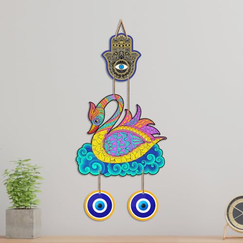 Image of Artvibes Colorful Swan Evil Eye Wall Hanging for Home Entrance & Main Door | Decorative Nazar Battu Decor for Living Room Bedroom Office Hallway | MDF Wall Accent (WH 85127N)