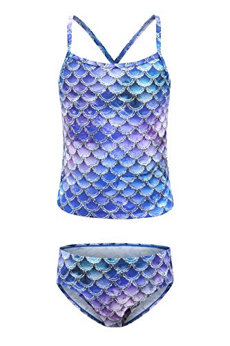 Image of Girls Two Piece Tankini Swimsuits Tie Dye Bathing Suit Kids Hawaiian Swimwear Set 3-16 Years