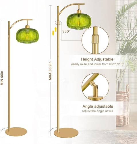 Image of Glass Floor Lamp for Living Room, Dimmable Gold Tall Lamp with Remote