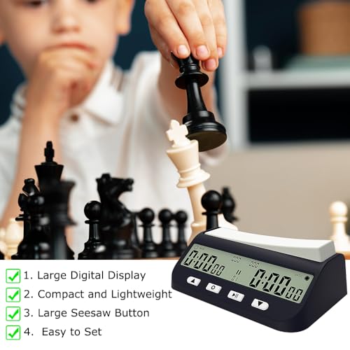KBIBCK Schachuhr Timer, Digitaler Schach Timer, Professionelle Schachuhr Timer, 3-in-1 Tragbare Schachuhrmit Zeitbonus und Verzögerungsfunktionen, Ideal für Schach und 2-Spieler-Brettspiele