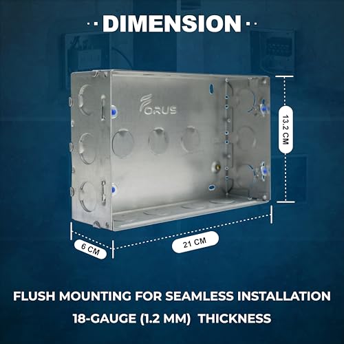 Image of Forus Concealed GI Sheet Metal Modular Box 12 Module, Excellent Quality Rustproof Galvanized Iron Heavy Duty Flush Mounting Electrical Junction Box, 18 Gauge thick 8x6 Inch Junction Box-2PC