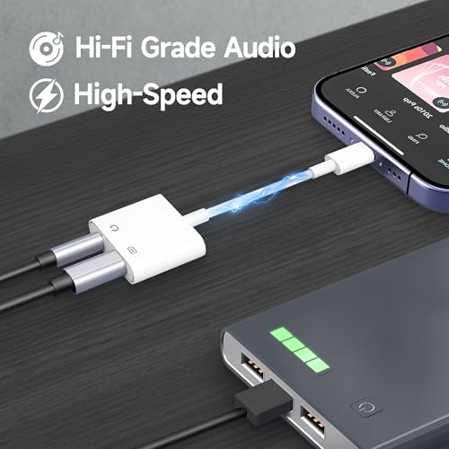 Image of [Apple MFi Certified] 2 Pack Lightning to 3.5mm Headphone Jack Adapter, 2 in 1 Headphone Adapter Aux Audio and Charger Adapter Dongle Cable Splitter Compatible with iPhone14 /13 /12 /11 /XS /XR