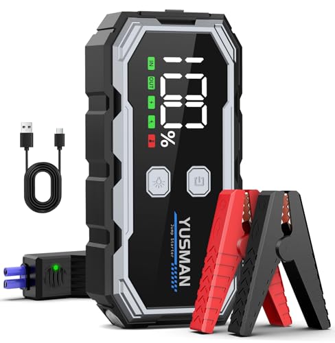 Avviatore di emergenza, batteria per auto da 12 V, batteria portatile (7,0 gas/5,0 L diesel), avviatore di emergenza portatile con cavi di avviamento intelligenti estesi, luci a 3 modalità