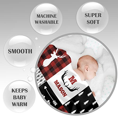 Rustic Lumberjack Baby Blanket Red Buffalo Plaid Bear Nursery Personalized Receiving Baby Blankets For Girls Boys Kids With Name, Swaddle Blankets For Newborn Crib Infants 30"X40" #TOP4