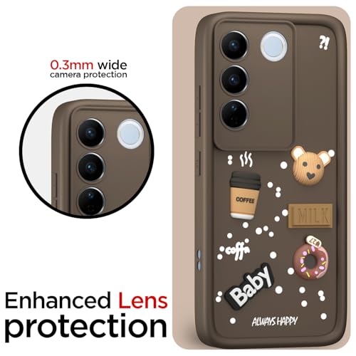 Image of Pikkme Back Cover for Vivo V27 5G / V27 Pro 5G | Cute Fun Cartoon 3D Bear Silicone Full Body Protection Bumper Cover (Brown)