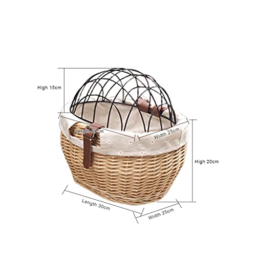 Kuashidai Wicker Bike Basket with Wire Mesh Cover for Small Dogs Cats Pet Suitable for all kinds of bicycles
