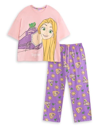 Disney Pijama Rosa de Manga Corta y Pierna Larga para Mujer de Rapunzel de Enredados | Ropa de Dormir con Estampado de la película | Prenda cómoda para Relajarse