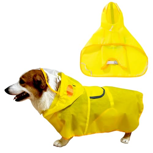 Charming Club 犬 レインコート カッパ ペット雨具 お出かけ 雨の日 雪の日 梅雨対策 5サイズ お手入れやすい 小中型犬用 フィット調整可能 収納ポーチ付き 腹保護カバーあり 反射テープあり (イエロー, M)