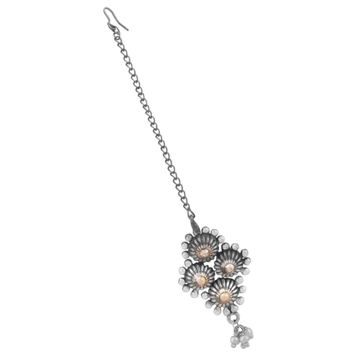 JWELLA Traditional Oxidized Silver Maang Tikka with Floral Design and Gold-Toned Accents (B0D9SJ84QW) Amazon Price History, Amazon Price Tracker