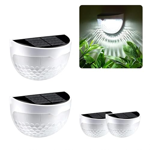 Solar Fence Lights Outdoor, 6 LED Waterproof Wall Mount Deck Lights, 4 Pack (White-Cool White)